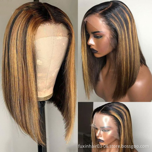 10 12 14 16 Inch Short Highlight Honey Blonde Blunt Cut Bob wig 13x6 Pre Plucked Ombre Straight Bob 150 Transparent Lace Wig